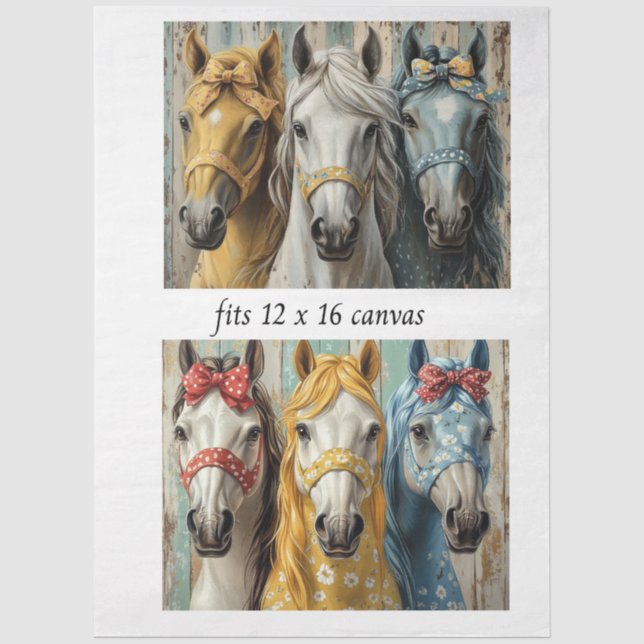 Papel De Seda Decoupage 12x16 Caprichoso Panel de 3 Caballos  (Anverso)