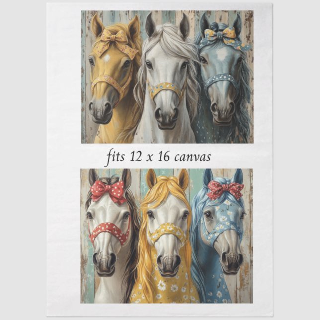 Papel De Seda Decoupage 12x16 Whimsical 3 Panel Horses  (Anverso)