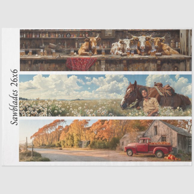 Papel De Seda Decoupage 26x6" Handsaw Rustic Wall Art Designs  (Anverso)