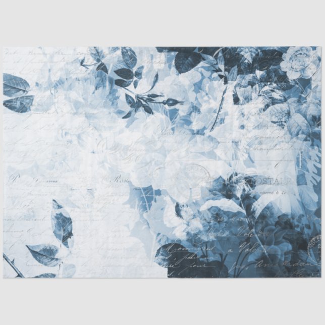 Papel De Seda Decoupage 2 de la época de la efimera blanca y azu (Anverso)