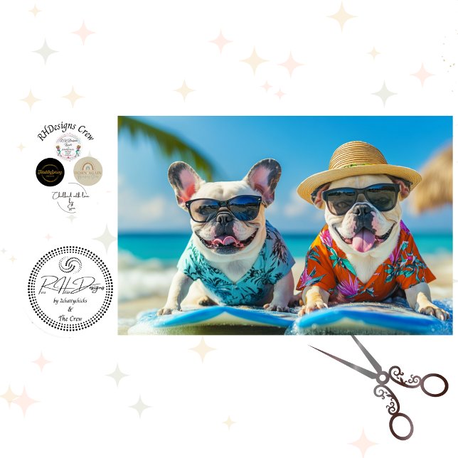 Papel De Seda Decoupage 2 Día de Playa Bulldogs Franceses (Subido por el creador)