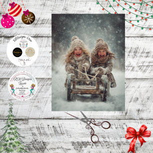 Papel De Seda Decoupage 2 niños riendo y deslizándose en la niev