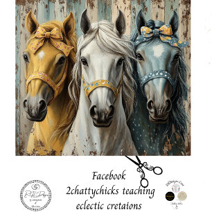Papel De Seda Decoupage 3 Caballos Bandanas fondo perturbado