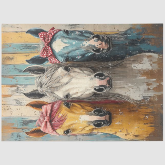 Papel De Seda Decoupage 3 Caballos Bandanas fondo perturbado (Anverso)