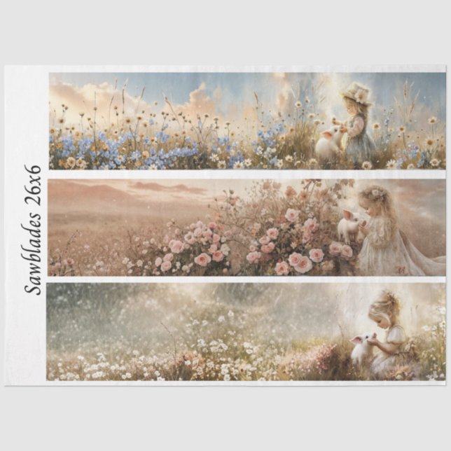 Papel De Seda Decoupage 3 Diseños Niña de Granja y Serruchos de  (Anverso)