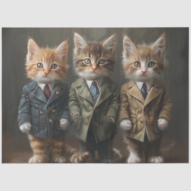 Papel De Seda Decoupage 3 Gatitos vestidos en suites de negocios (Anverso)