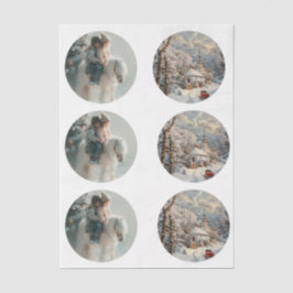 Papel De Seda Decoupage 3" Moldes de Globo de Nieve Niño Caballo