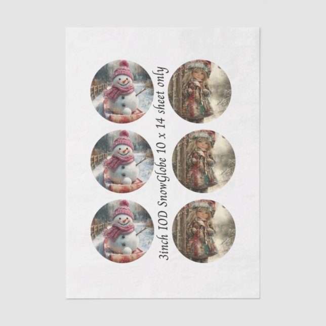 Papel De Seda Decoupage 3" Mould Snow Globe Snowman & Girl  (Anverso)