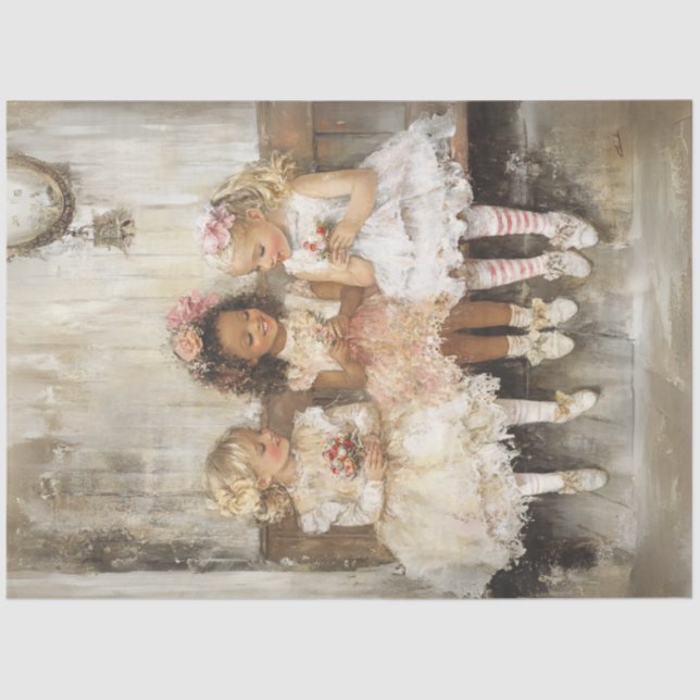 Papel De Seda Decoupage 3 Niños Floreciendo Amistades (Anverso)