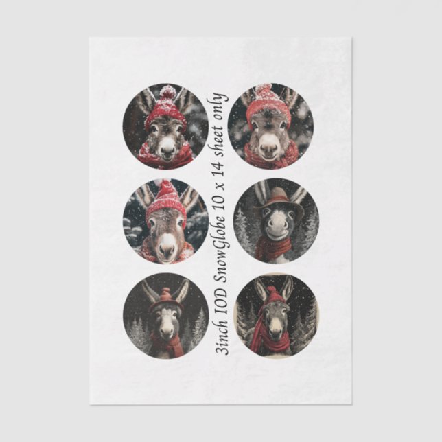 Papel De Seda Decoupage 3" Snow Globe Moulds Whimsical Donkeys (Anverso)