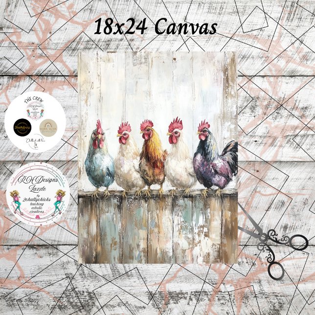 Papel De Seda Decoupage 5 Chickens on a Fence 18x24 Canvas (Subido por el creador)
