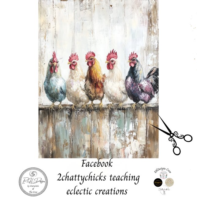 Papel De Seda Decoupage 5 Chickens on a Fence 18x24 Canvas (Subido por el creador)