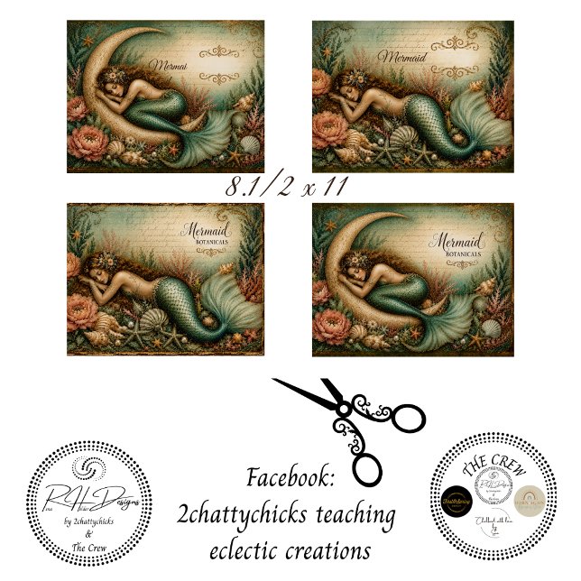 Papel De Seda Decoupage 8.5x11 Sirena Botánico Personalizado  (Subido por el creador)
