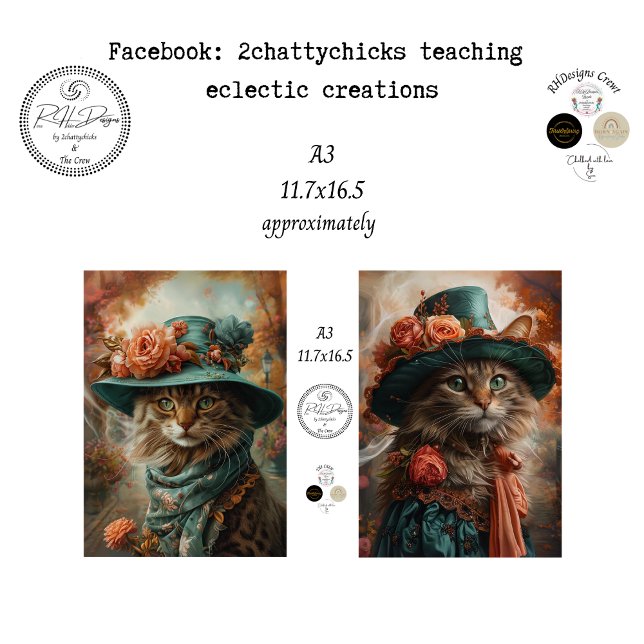 Papel De Seda Decoupage A3 Scrapbooking Victorian Whimsical Cats (Subido por el creador)