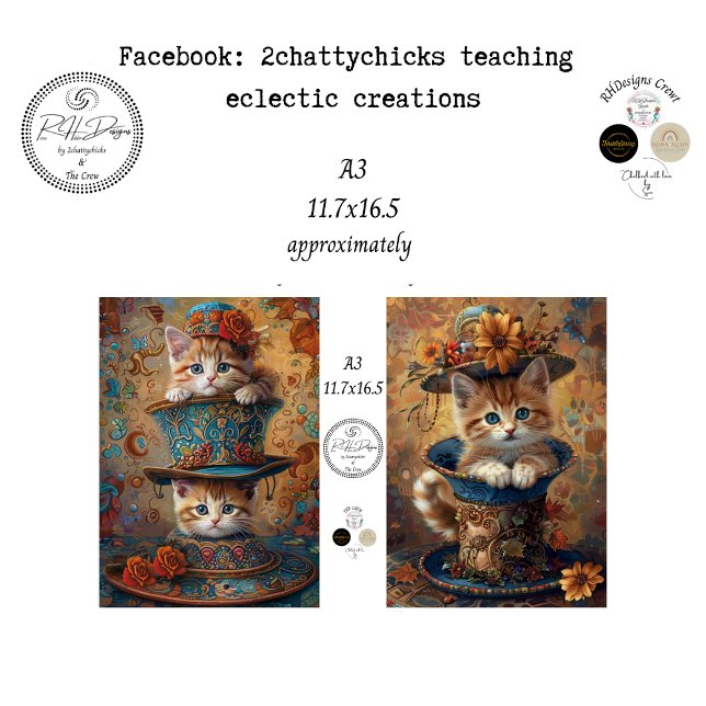 Papel De Seda Decoupage A3 Whimsical Cat in Hats  (Subido por el creador)