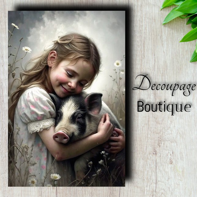 Papel De Seda Decoupage Abrazo de Cerdito (Piglet Hug Decoupage Tissue Paper)