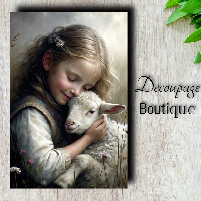 Papel De Seda Decoupage Abrazo de Cordero (Lamb Embrace Decoupage Tissue Paper)