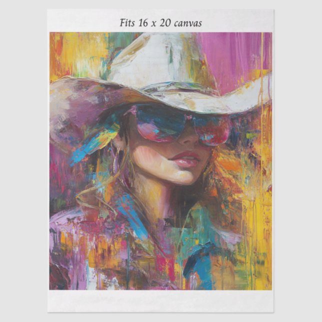 Papel De Seda Decoupage Abstract Cowgirl 16x20 Canvas  (Anverso)