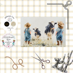 Papel De Seda Decoupage Acuarela Vaquero Vaquera Niños Kids