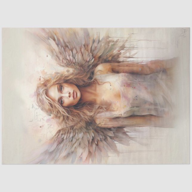 Papel De Seda Decoupage acuarela Whimsical Ange Pastel Wings (Anverso)