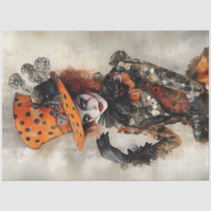 Papel De Seda Decoupage Alice Adventure Mad Hatter Naranja Negro