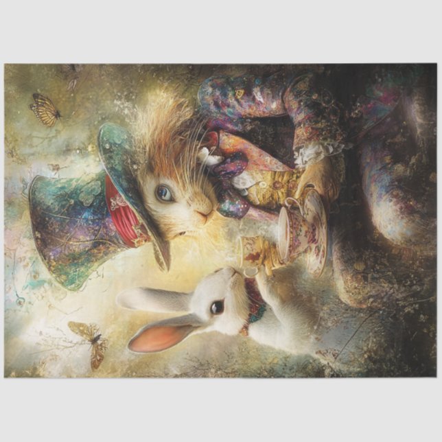 Papel De Seda Decoupage Alice Adventures Rabbit Digital Art (Anverso)