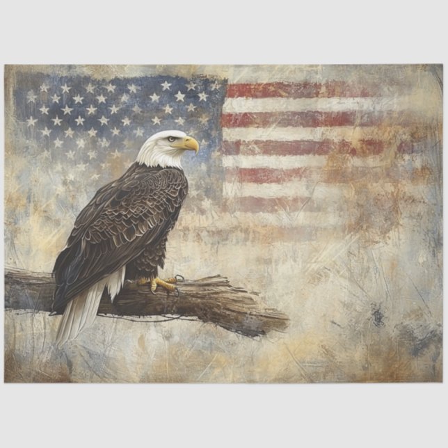 Papel De Seda Decoupage American Flag y Bald Eagle USA (Anverso)