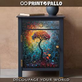 Papel De Seda Decoupage - Árbol soñador con baldosas cerámicas -