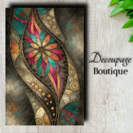 Papel De Seda Decoupage Art Nouveau Floral Dorado Verde Acuático
