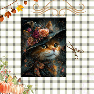 Papel De Seda Decoupage Arte gato con vestimenta victoriano otoñ