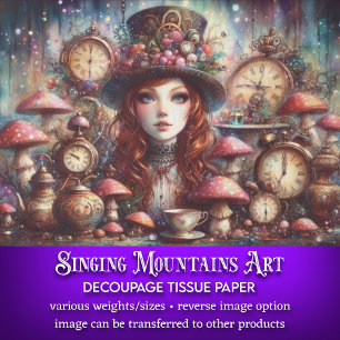 Papel De Seda Decoupage Artístico Steampunk Acuarela Alice