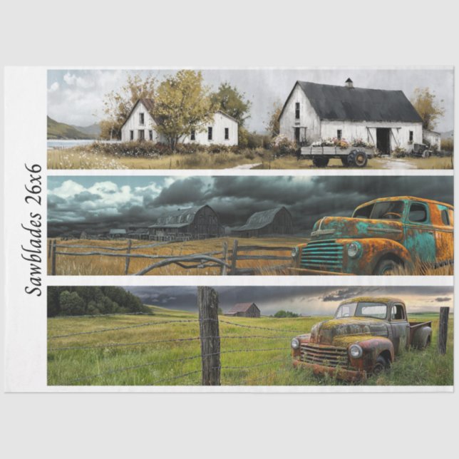 Papel De Seda Decoupage Barn Truck Panels Western Handsaws (Anverso)