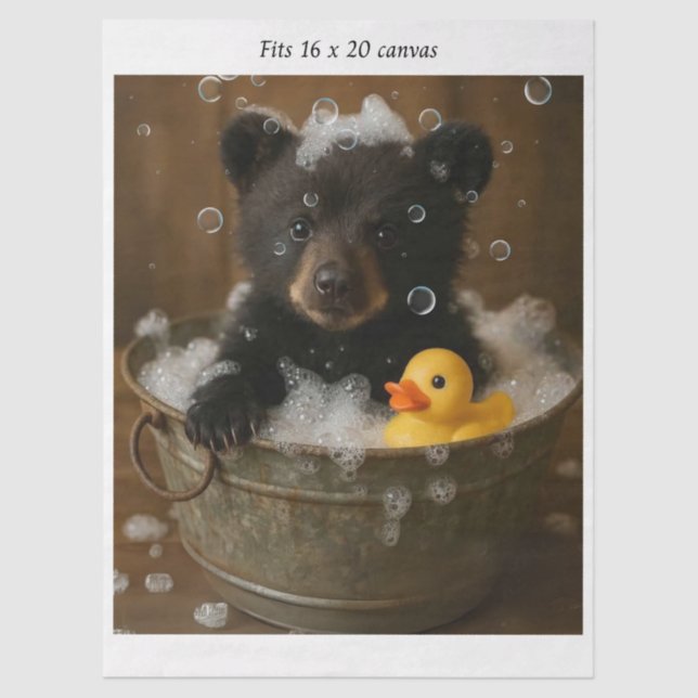 Papel De Seda Decoupage Bear Cub Bubble Bath 16x20 Canvas (Anverso)