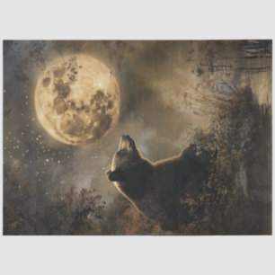 Papel De Seda Decoupage Bear Night Scene In Full Moon