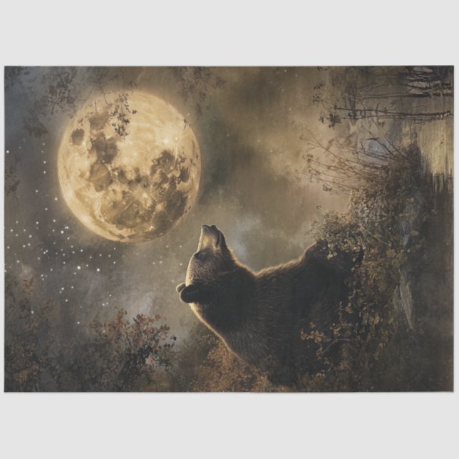 Papel De Seda Decoupage Bear Night Scene In Full Moon (Anverso)