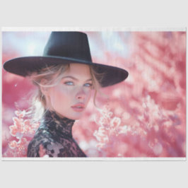 Papel De Seda Decoupage Beautiful Lady Black Riding Gorra