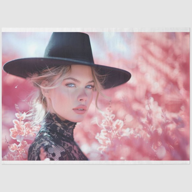 Papel De Seda Decoupage Beautiful Lady Black Riding Gorra (Anverso)