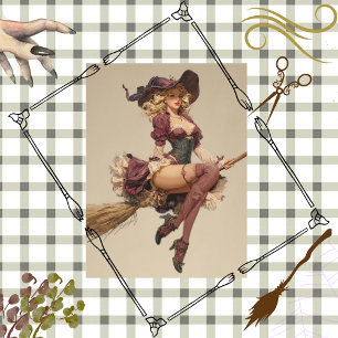 Papel De Seda Decoupage Beautiful Witch Flying Broomstick Lace