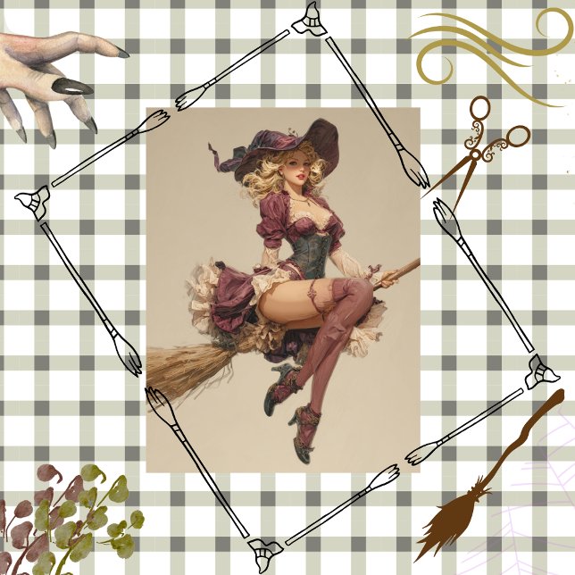Papel De Seda Decoupage Beautiful Witch Flying Broomstick Lace (Subido por el creador)