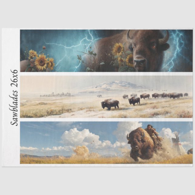 Papel De Seda Decoupage Bison Sunflowers Western Rusti Handsaws (Anverso)
