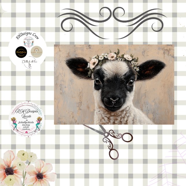 Papel De Seda Decoupage Black Face Lamb Floral Crown  (Subido por el creador)