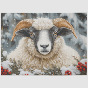 Papel De Seda Decoupage Black Faced Ram Winter Scene