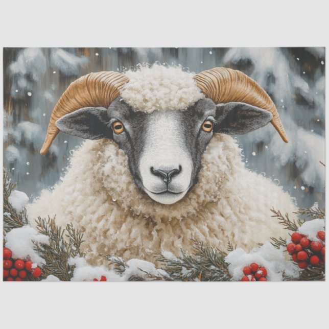 Papel De Seda Decoupage Black Faced Ram Winter Scene (Anverso)