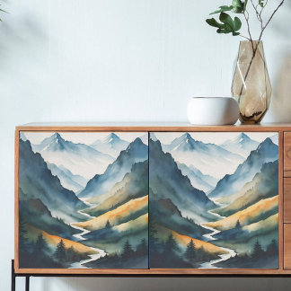 Papel De Seda Decoupage Blue Tan Mountain Scene