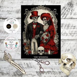 Papel De Seda Decoupage Boda Esqueleto Gótico En Rojo Negro 
