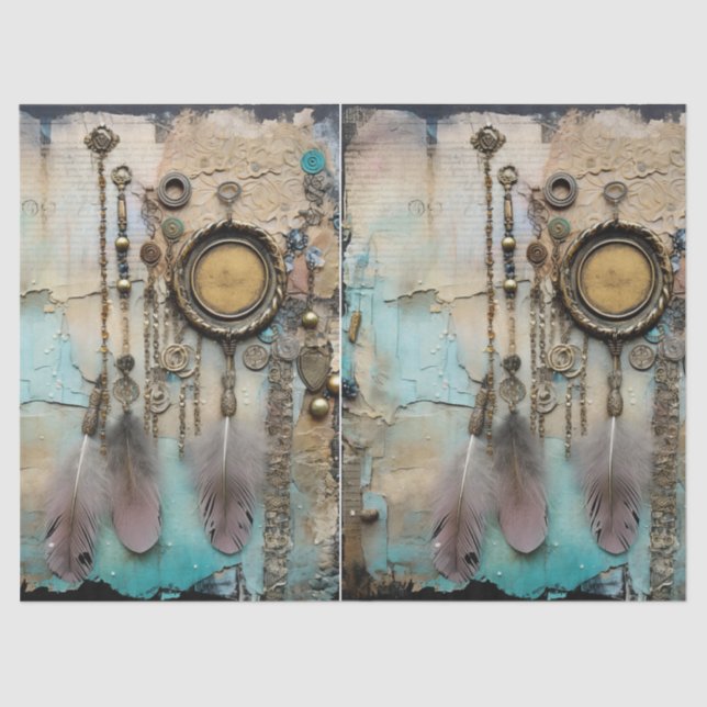 Papel De Seda Decoupage BoHo Dreamcatcher Feathers (Anverso)