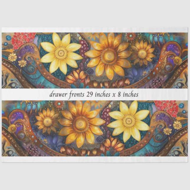 Papel De Seda Decoupage Boho Floral Drawer Fronts 29x8"  (Anverso)