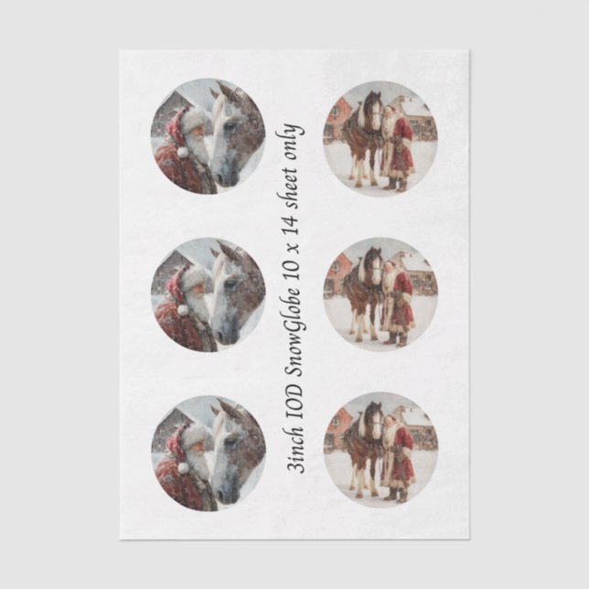 Papel De Seda Decoupage Bola de Nieve Santa & Caballo  (Anverso)