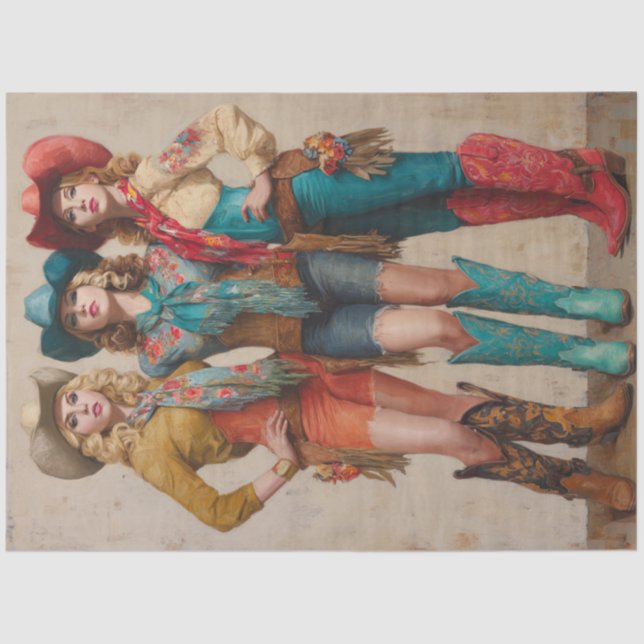 Papel De Seda Decoupage Boot-Scootin Western Cowgirls (Anverso)