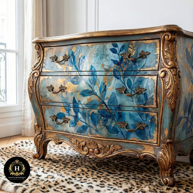 Papel De Seda Decoupage Botánico Azul y Dorado (Subido por el creador)